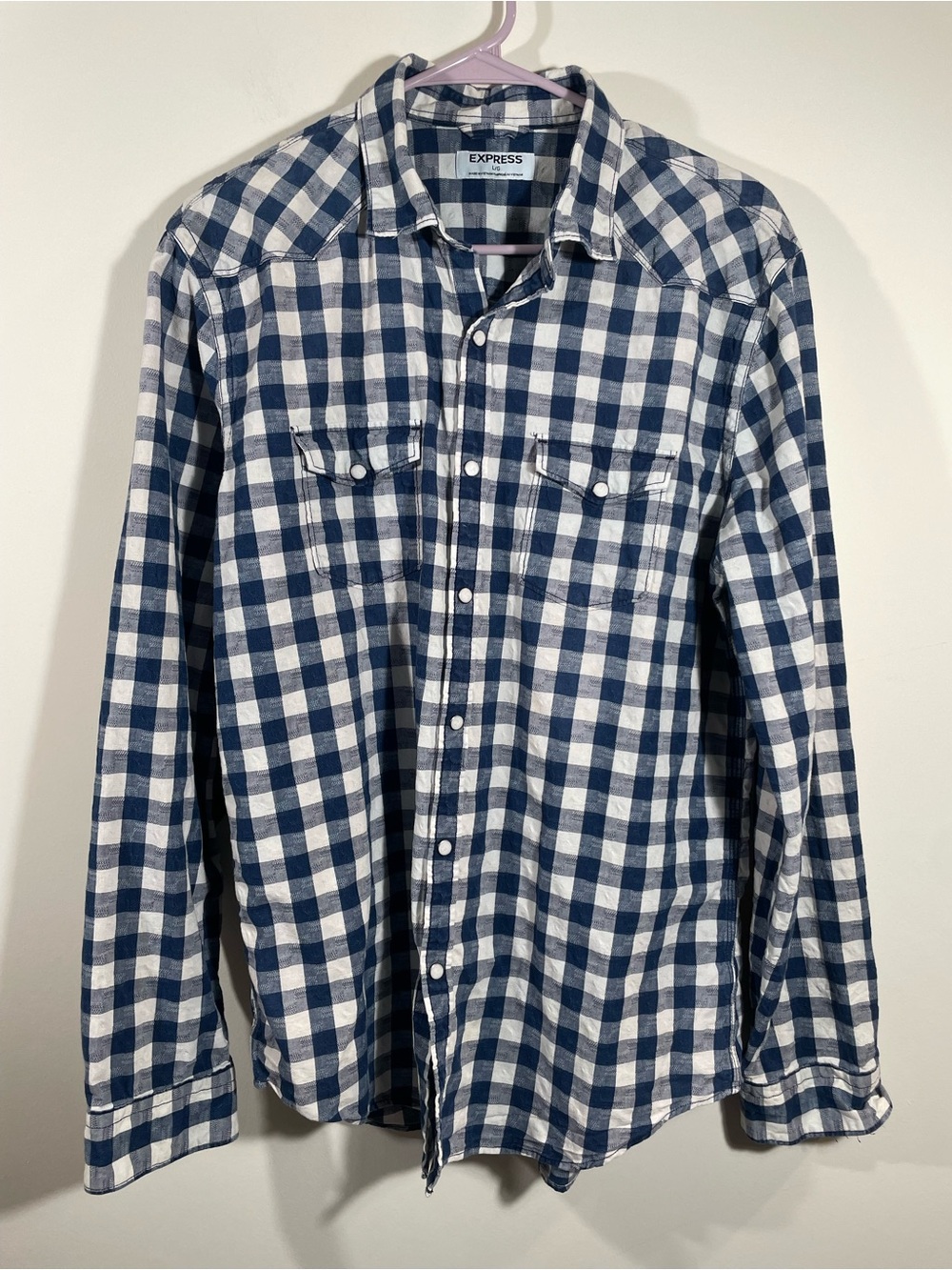 Express checked western shirt pearl snaps L